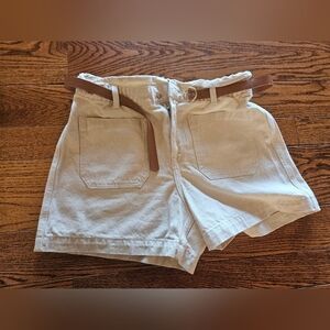 Zara Cream Shorts with Brown Belt Size 12